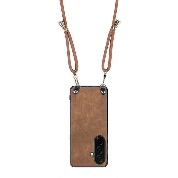 Compatible with Samsung Galaxy A37 5G Retro Leather Phone Back Cover with Adjustable Strap Brown Brown