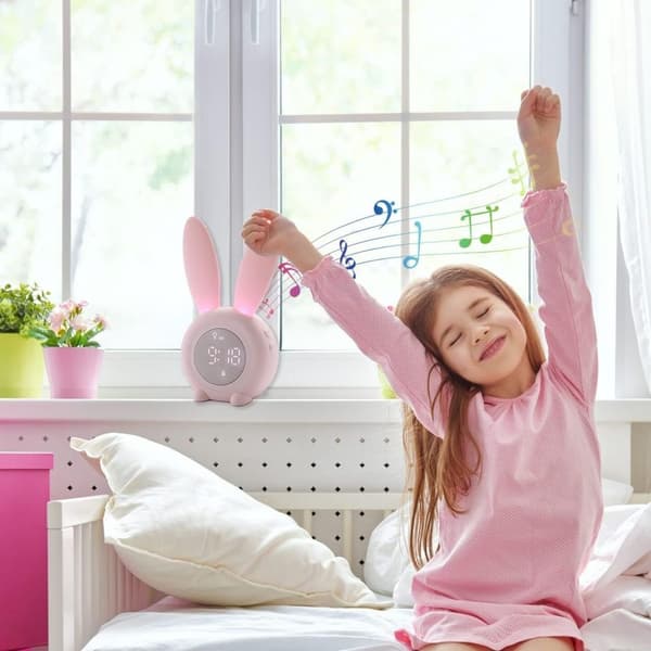 Children's Rabbit Alarm Clock with Night Light 6 Ringtones, Cute Touch Control