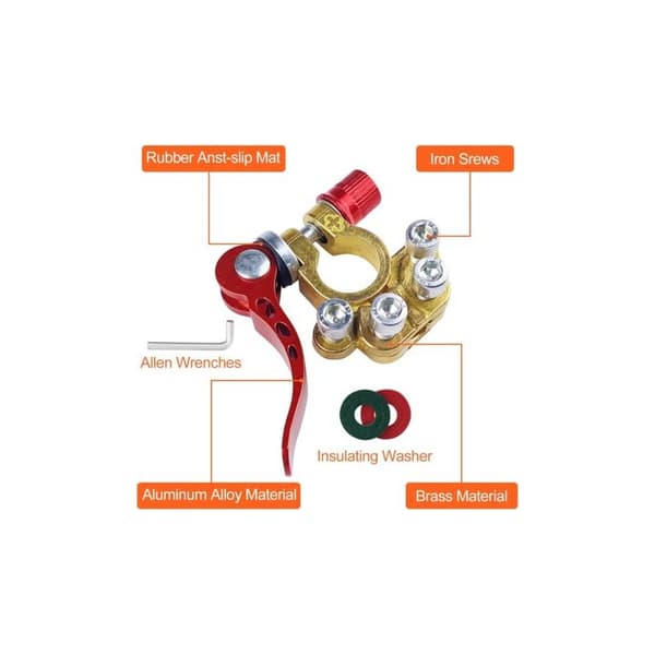 Batteripolstik, hurtigudløser batteripoler, positive og negative batteripoler, messing batteripolstik til biler