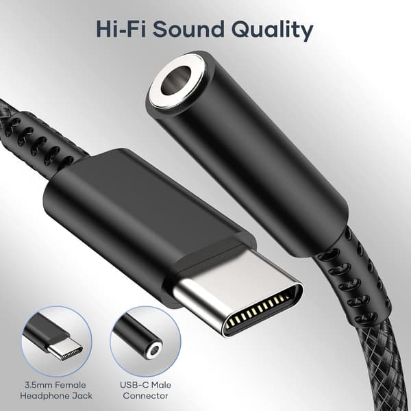 USB C til 3,5 mm hovedtelefonstikadapter, USB Type C lydstikadapter med DAC, Type C til digitale lydhovedtelefoner