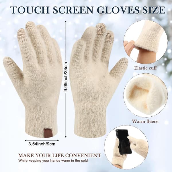 5 dele vinterhue, langt tørklæde, touchscreen-handsker, foldbare ørevarmere, sokker, fleecesæt til kvinder og mænd, beige Beige