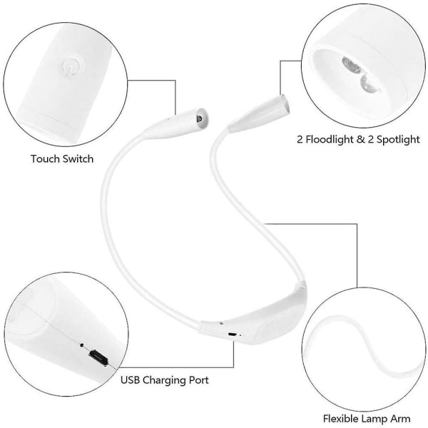 Genopladeligt Led Book Light - Læselys til bøger i sengen om natten - 4 Super Bright LED-pærer - Lysstyring til læsning, strikning, camping