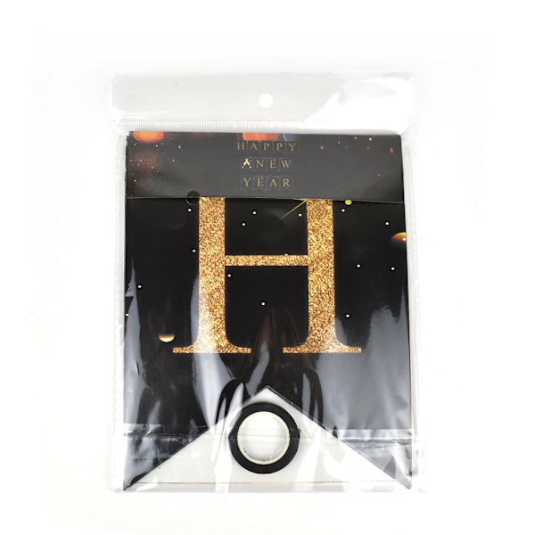 Sort Happy New Year Banner Sort Bunting med Guld Alfabet til Nytårsfest Leverandør Aftenfest Dekorationer