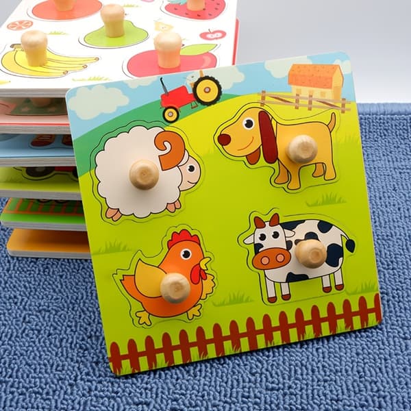 Wooden 3D Puzzle Toy Multi-Theme Hand Picking Board Cognitive Learning Geometric Shapes Hand-Eye Coordination Gift Fruit Fruit