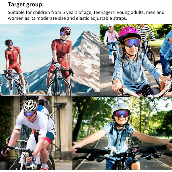 Motorsykkelbriller Barn, 2-paks Dirt Bike ATV Motocross-briller Skibriller, Off Road-ridebriller for barn, (svart+svart ramme/fargelinse)