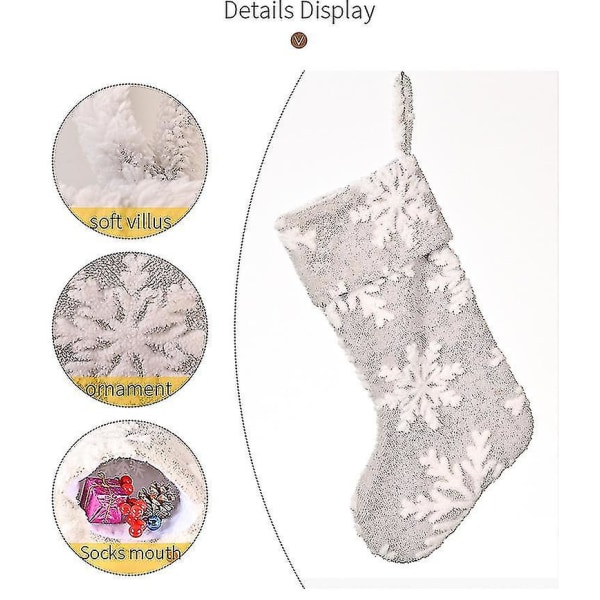 Grå Julstrumpor, Julstrumpor med Snöflingemönster för Julbrasa Heminredning (4 st, Grå)