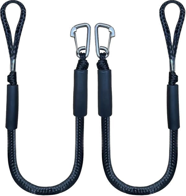 Bungee Dock Line med Krog, Sort Båd Fortøjningsline 1,2 Meter 2-Pak & Sort