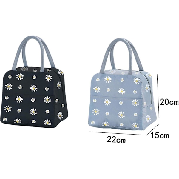 Isolerad Lunchväska, Bärbar Termisk Lunchväska Kylare Väska Daisy Mönster Lunchbox Organiser Tote Väska Arbete Skola Picknick Camping Resa (grå Blå)