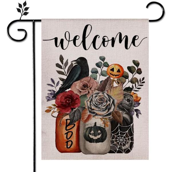 Halloween Välkommen Trädgårdsflagga Blommig Dubbelsidig  Lantgårdsgård Säsongsbetonad Semester Utomhus Dekoration 12×18 Tum