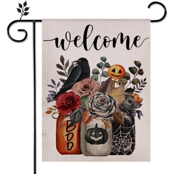 Halloween Welcome Garden Flag Floral Double Sided  Farmhouse Yard Seasonal Holiday Outdoor Decor 12×18 Inch