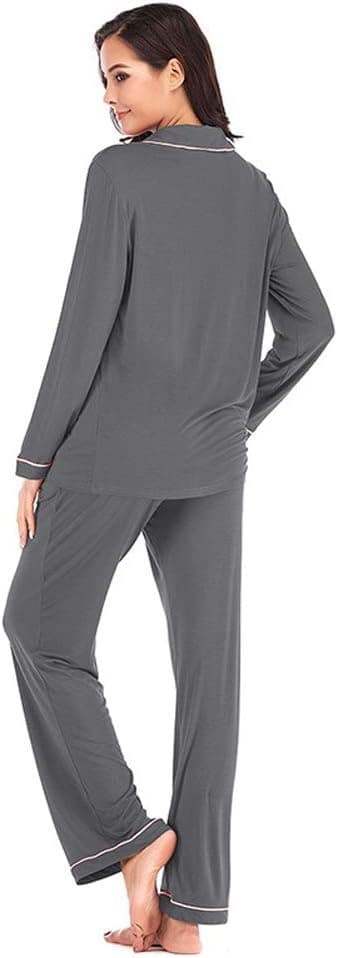 Damepyjamassæt, langærmet knaplukket pyjamas, 2-delt dame