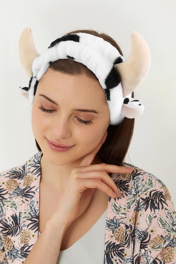 Mælkeko Pandebånd til Ansigtsvask Spa Makeup Pandebånd, Gaver Bløde Fluffy Ansigtsindpakninger