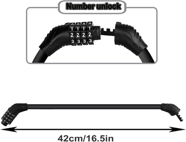 Heavy Duty Combination Lock Cable for Bicycle, 2-Pack with Resettable Code, Anti-Theft Chain for Bike, Motorcycle, Black, 11x10.5 cm