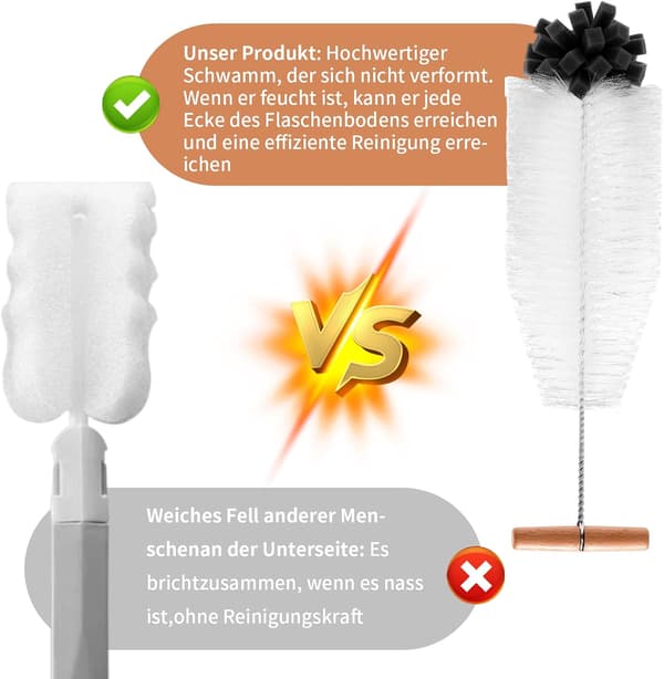 35 cm flaskborste – repfri, lämplig för nappflaskor, vattenflaskor i glas och flaskor med smal hals