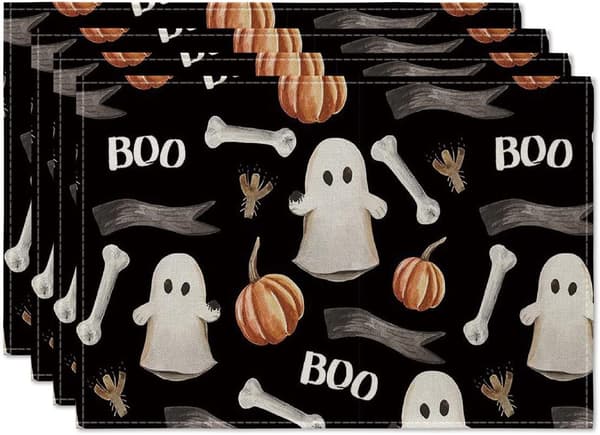 Sæt med 4 dækkeservietter 30 x 45 cm til Halloween, vaskbare, til ki