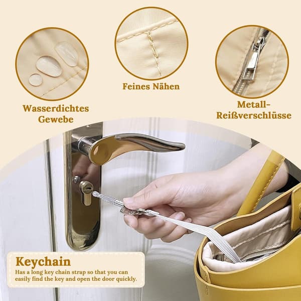 Felt Handbag Organizer - Bag Insert with Keychain and Inner Pockets - Beige L Size Bag Organizer m