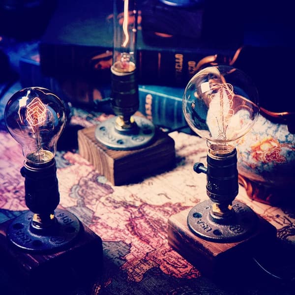 Steampunk industriell bordlampe, retro steampunk rør bordlampe, E27 Edison-pære.
