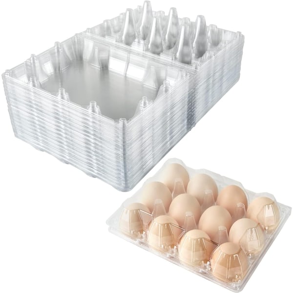 Äggkartong i plast Bulk, 100 förpackningar tomma genomskinliga äggkartong i plast rymmer upp till 12 ägg, återanvändbara hållare för kycklingägg