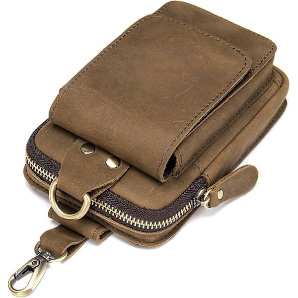 Brun Läder Mobiltelefon Midjepåse, Män Mobiltelefon Bältesklämma Holster Small, Läder Smartphone Fanny Midjeväska för Me