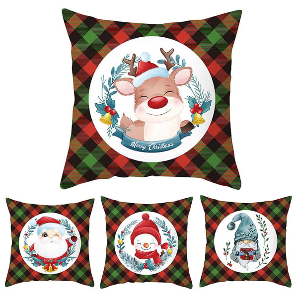Christmas Polyester Velvet Pude Til Santa Gnome Snowman Plaid Pudebetræk45*45cmA