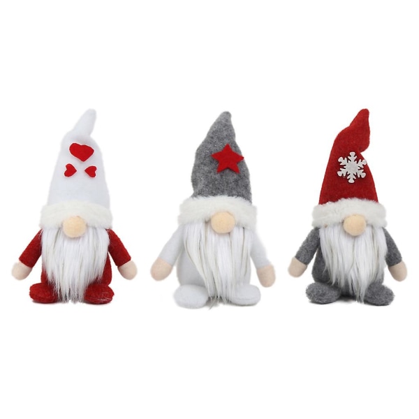 Alla hjärtans Gnome Juldekorationer Set med 3 Handgjorda plysch svenska Tomte Elf Julgran Hängande prydnader Hem Party Inredning