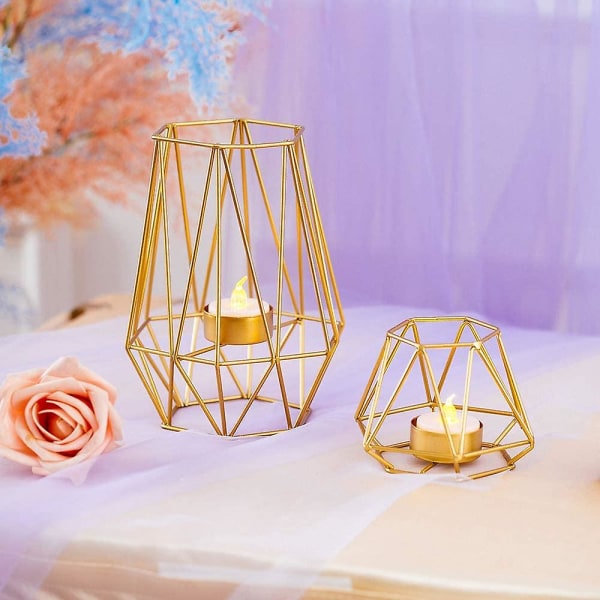 2-pack metall hexagonformad geometrisk design värmeljus votive ljushållare, järn ihåliga värmeljus ljusstakar för vintage bröllop heminredningS L S L