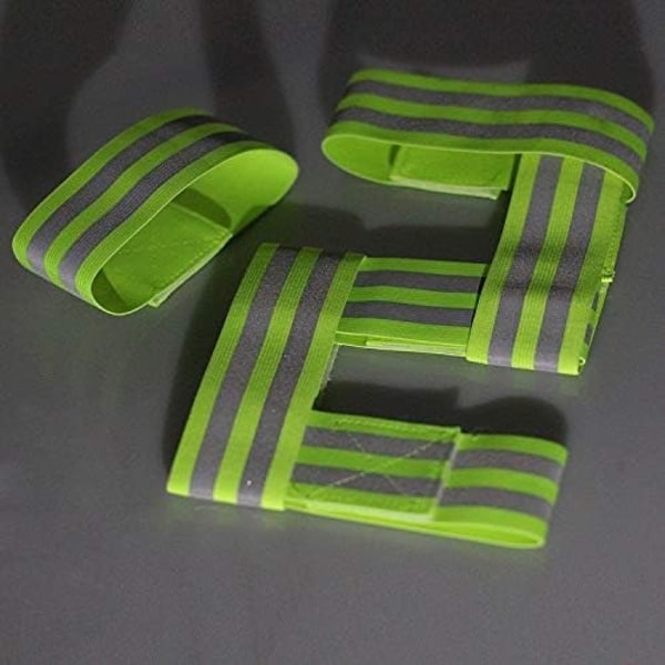 Grønne 6X elastiske reflekterende armbånd, sikkerhedsrefleksbånd til gåture, cykling, hund, gåture, jogging, cykling, justerbar høj V