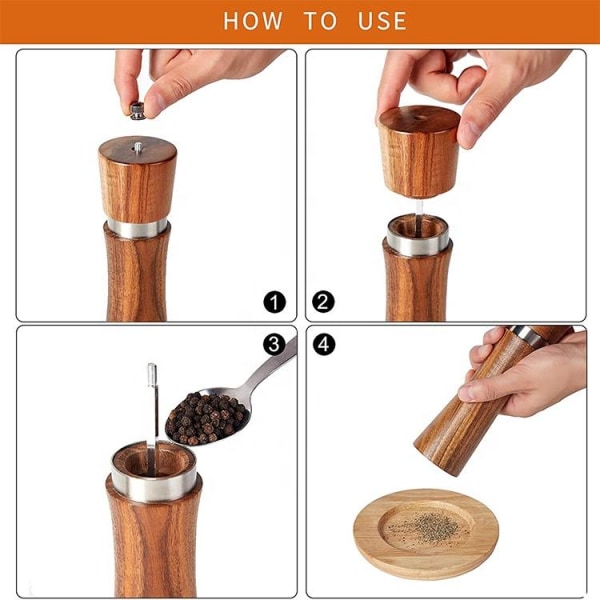Tre Salt- og Pepperkvernsett - Premium Tre Kverner med Justerbar Keramisk Kvernmekanisme - 20 cm Påfyllbar