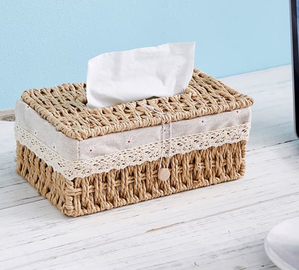 Originalfarvet, rektangulær, vævet servietboks, rattan servietboks