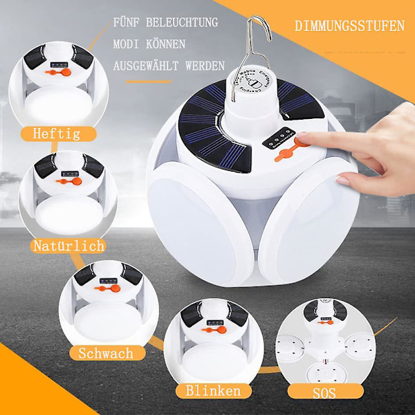 Aurinkoenergialla toimiva LED-leirintävalo USB-latausmahdollisuudella ja koukkulla, kannettava hätävalaistus hirmumyrskyn varalta leirintäalueelle, navetalle, pihalle, kotiin, sisätiloihin
