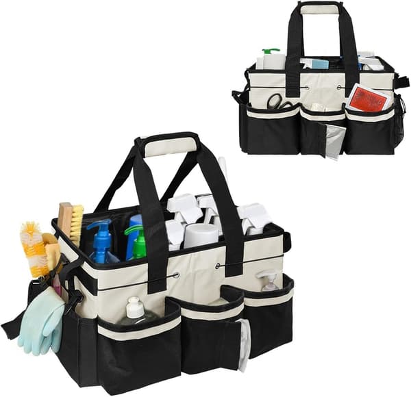 Cleaning Organizer, Storage Container with Multiple Pockets and Handle, Cleaning Caddy