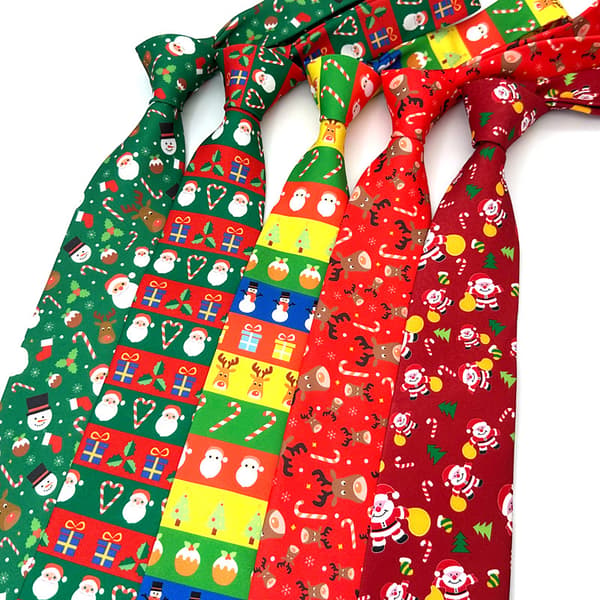 Rød Jacquard Juleslips - Julemand og Juletræ Slips - Juleaften Slips