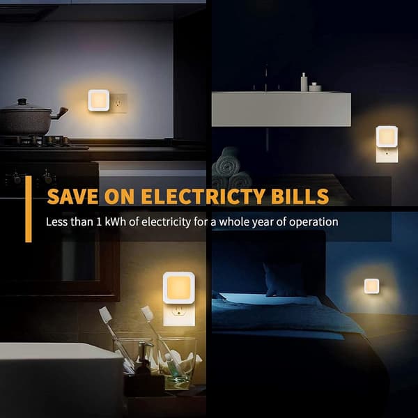 Plug-in LED Night Light 2-pack with Dusk Sensor, Dimmable Warm White Light, for Nursery, Bedroom, Hallway, White