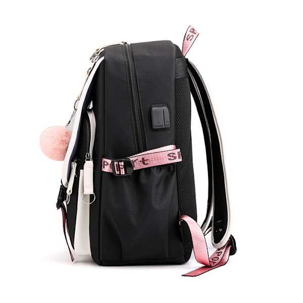 Reppu Kannettavalle Tietokoneelle Kirjakassi USB-Latauksella & Kuulokeliitäntä (Musta & Vaaleanpunainen) (tyyli 2)