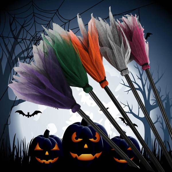 Halloween Häxkvast Trollkarl Flygande Mesh Skir kvast med avtagbart plasthandtag Maskerad Cosplay Kostym Rekvisita Dekoration Rosröd