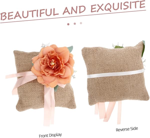 Wedding Ceremony Ring Pillow with Square Linen Cushion in Orange for Carrier