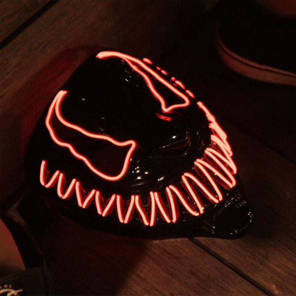 Röd Skräck Halloween Mask LED Ljus Mask med 3 Belysningslägen Glow GlowRed