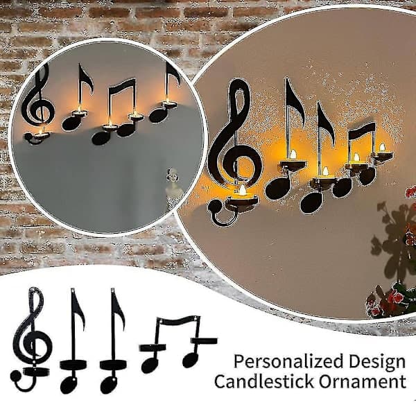 Home Decor 4 Pcs Black Music Note Wall Lamp Candlestick Creative Wall Decorations