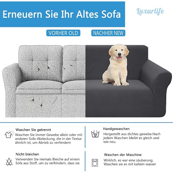 Strækbar, Vandafvisende Og Ridsefast Sofa Betræk Til 3-Sæders Sofa Elegant Mønster Med Skridsikker Skumstænger (3-Sæders Sofa, Grå)
