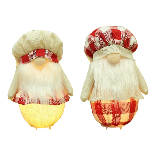 Chef Gnome Christmas Kitchen Ornament Plysj Tomte Gnome Doll med LED-lys