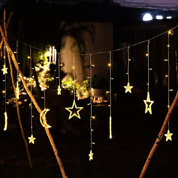 Stjernelys Utendørs 138LED Strømdrevne Gardinlys LED-Lyslenker Stjerne Måne Lyslenker for Hage Hage Patio Hjem Jul Feriedekorasjon