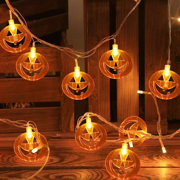Orange Græskar Halloween Lysstreng, Halloween Vindue Lys, Batteridrevet 2 Tilstande Lys Halloween Dekoration Udsalg