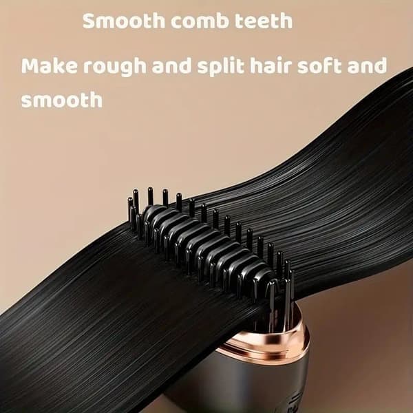 Mini Wireless Hair Brush & Hot Brush Straightener for Bangs, USB Rechargeable, Portable, Compact