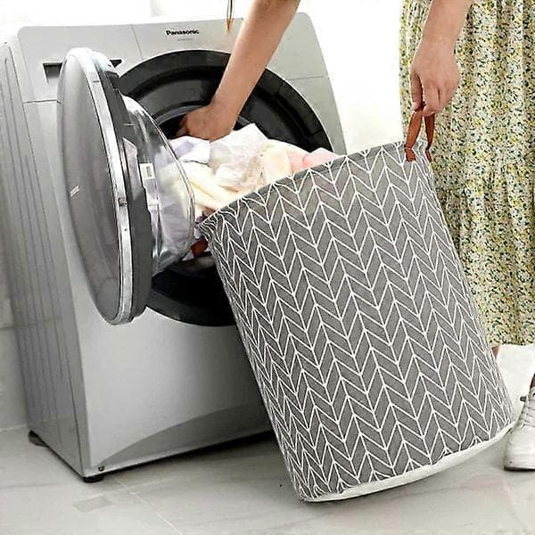 63L Large Laundry Basket - Waterproof Foldable Laundry Hamper with Handles for Bathroom, Bedroom - Round Foldable Rattan Basket (Grey Willow)