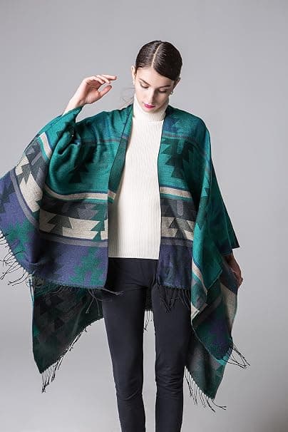 130 x 150 cm Dame Overdimensjonert Tartan Poncho Cape Blå