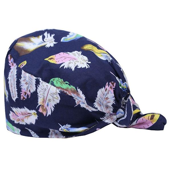 Tryckta mössor Bouffant Turban Hatt Söt Doktorhatt Hästsvanshatt SvettbandshattM13 Fjädrar52X13.5CM