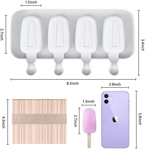21,5x13x2,2CM Popsicleforme Sæt med 2, Isform Silikone 4 Hulrum Ispind Oval Cake Pop Form med 50 Træpinde