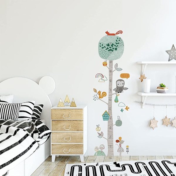 Høydediagram Veggklistremerke for Barn, Baby Vekst Høyde Vegglinjal, Skogdyr Mus Ugle Ekorre Tre Høyde Måle Vegg Dekaler, DIY Dekor For Barn R
