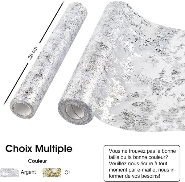 Mesh Table Runner with Silver Foil 28cmx5m, Metallic Table Band (Silver, 5m) Silver silver