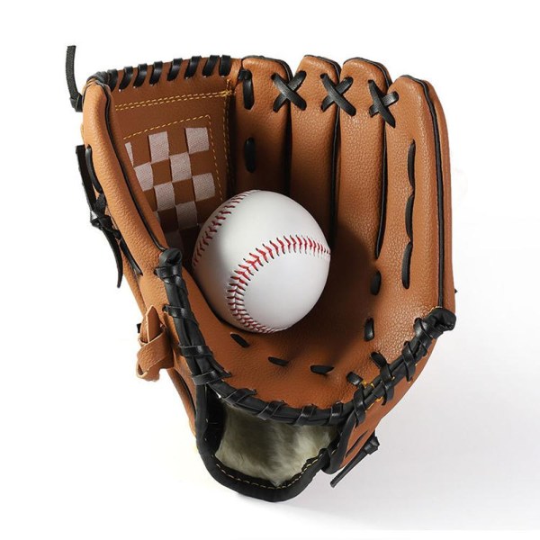 brun , 12,5 tommer softballhandske Baseballhandske Tykket håndfanger PU-læder baseball fieldinghandske vanter til begyndere, batting, træning